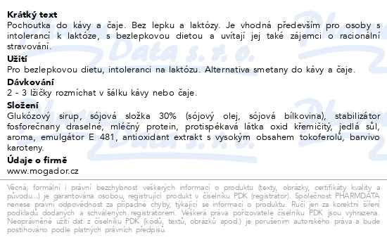 Příbalový leták - Soja creamer 200g DOYPACK