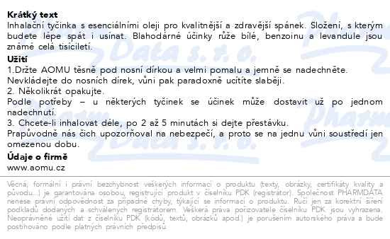 Příbalový leták - AOMU inhalační tyčinka s esenciálními oleji Sleep