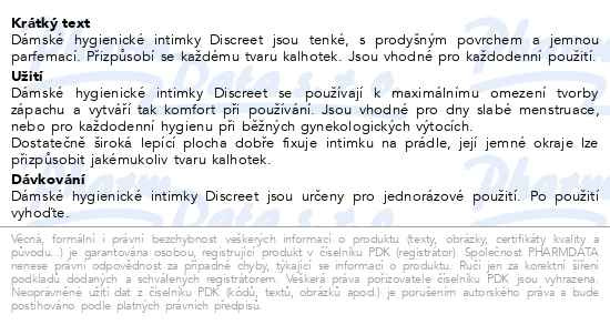 Příbalový leták - Discreet normal vložky 20ks