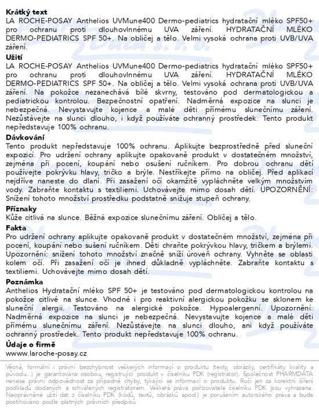 Příbalový leták - LA ROCHE-POSAY ANTHELIOS mléko děti SPF50+ 75ml