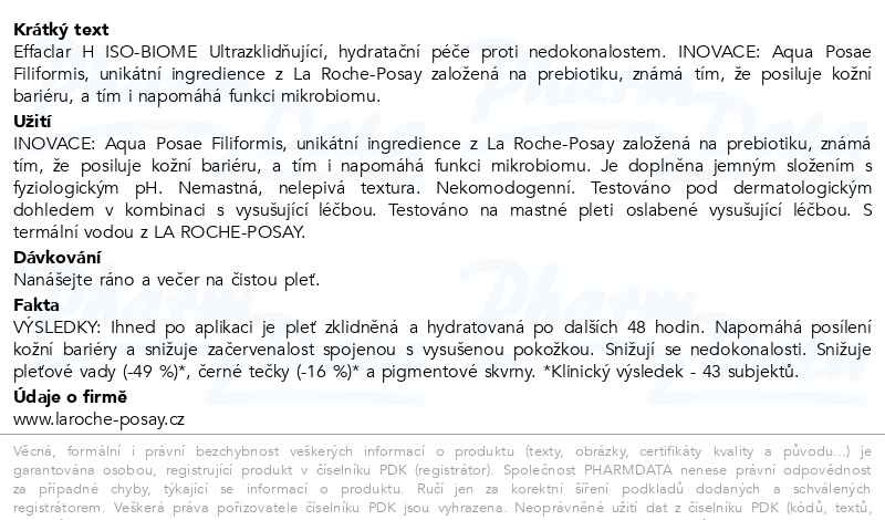 Příbalový leták - LA ROCHE-POSAY EFFACLAR H ISO-BIOME péče 40ml