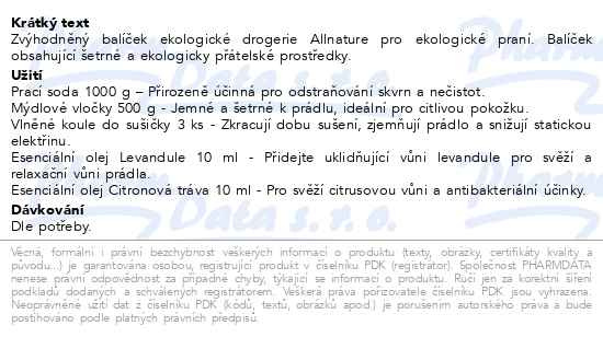 Příbalový leták - Allnature Praní startovací sada