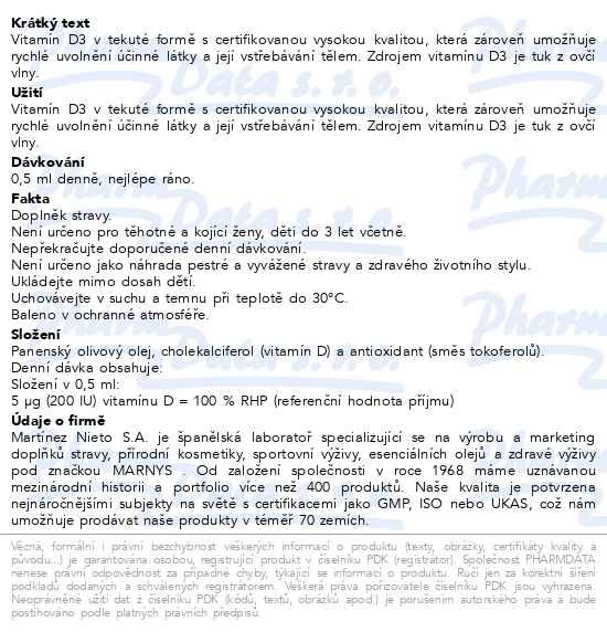 Příbalový leták - MARNYS Vitamín D3 tekutý 30ml