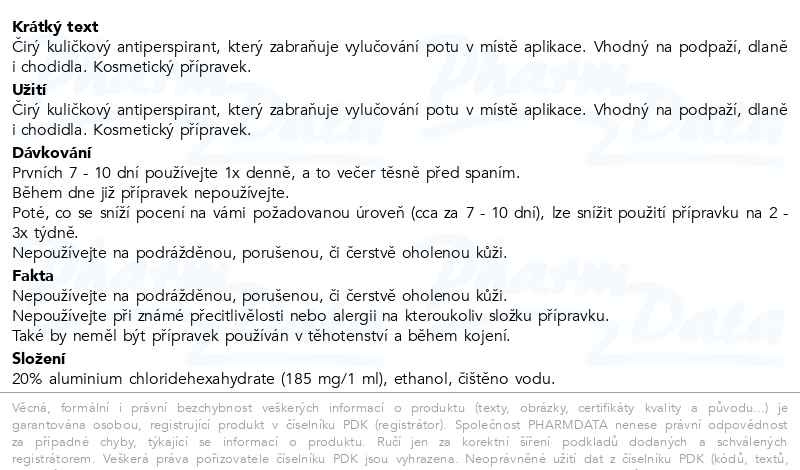 Příbalový leták - Driclor antiperspir.nadměr.pocení roll-on 20ml
