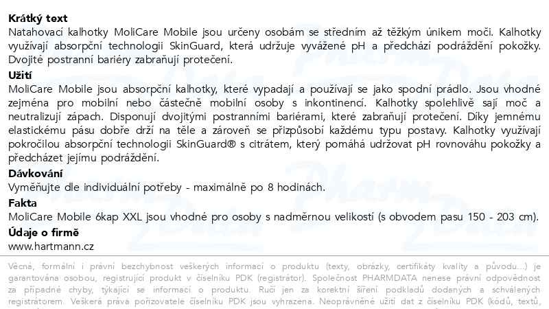 Příbalový leták - Inkontinenční kalhotky natahovací MoliCare Mobile Premium 6 kapek, vel. XXL 14ks