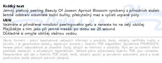 Příbalový leták - Beauty of Joseon Apricot peelingový gel 100ml