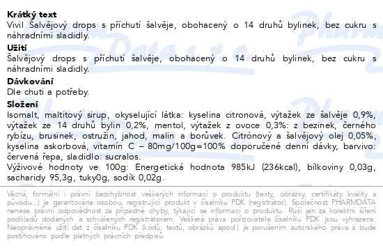 Příbalový leták - Vivil Šalvěj+14 druhů bylin bez cukru 120g