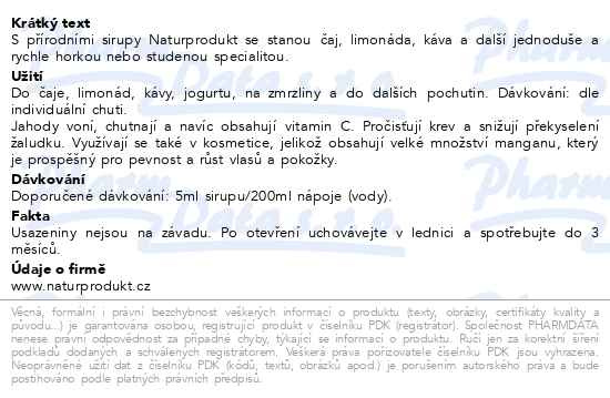 Příbalový leták - Naturprodukt Domácí sirup Jahodový 250ml