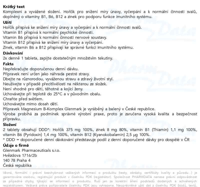 Příbalový leták - Magnesium B-komplex+Zinek Glenmark tbl.100