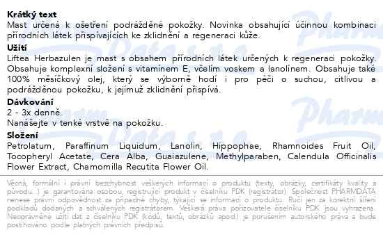 Příbalový leták - LIFTEA Herbazulen mast na podrážděnou pokožku 10g