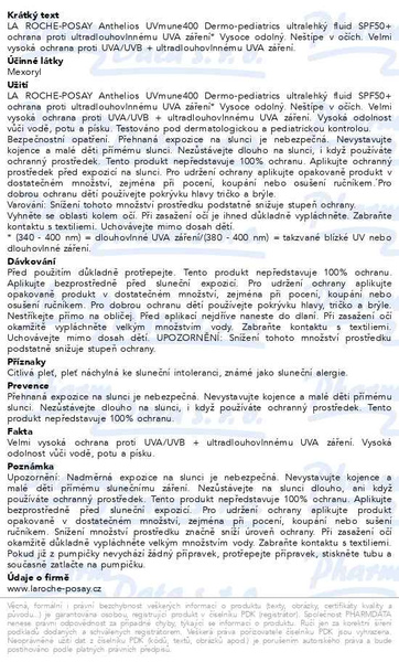 Příbalový leták - LA ROCHE-POSAY ANTHELIOS Anthelios UVmune400 Dermo-pediatrics ultralehký fluid SPF50+ 50ml