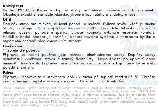 Příbalový leták - Biotter BYOLOGY Klídek 30 tablet