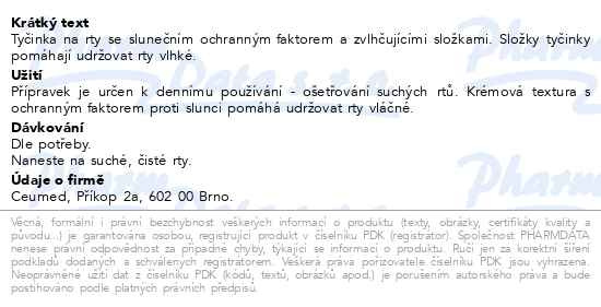 Příbalový leták - BABÉ Pleť Ošetřující tyčinka na rty SPF 20 4g (Lip Care Stick SPF20)