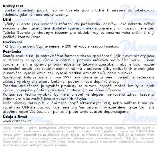 Příbalový leták - Guareta tyčinka s příchutí jogurtu 44g