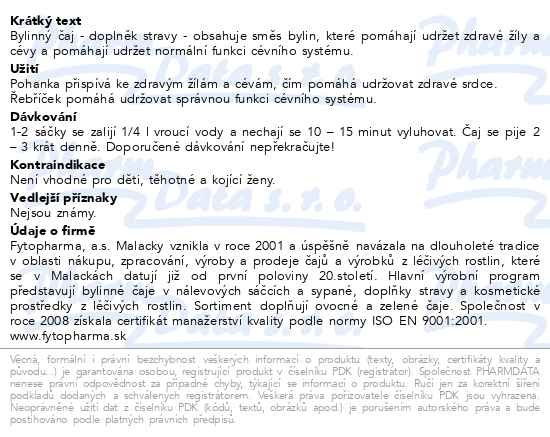 Příbalový leták - Bylinný čaj na křečové žíly -Fyt