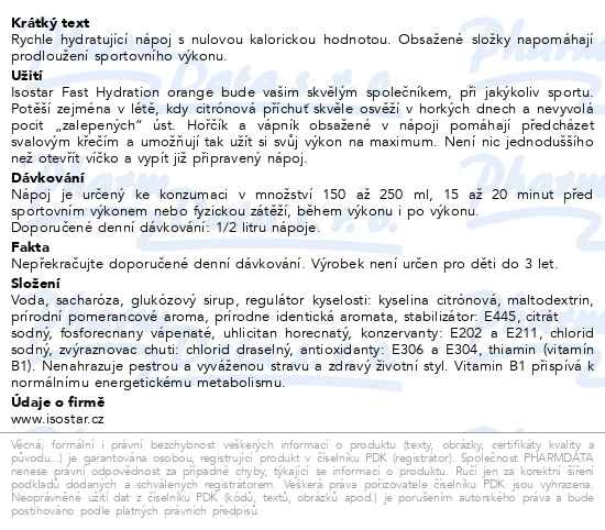 Příbalový leták - ISOSTAR Fast Hydration orange 500ml