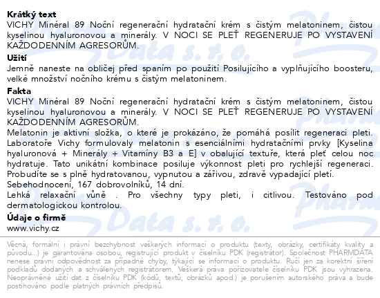 Příbalový leták - VICHY MINERAL 89 hydratační noční krém 50ml