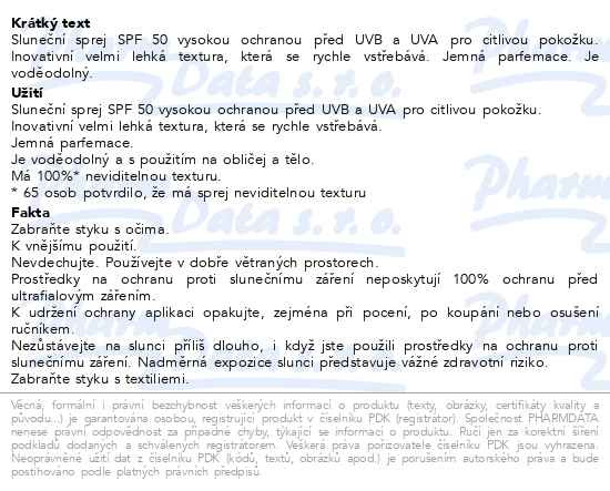 Příbalový leták - AVENE Sun Sprej SPF50 200ml