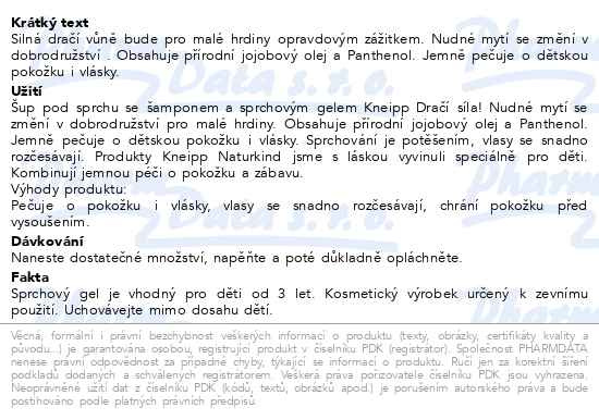 Příbalový leták - KNEIPP Šampon&sprchový gel LITTLE DRAGON 200ml