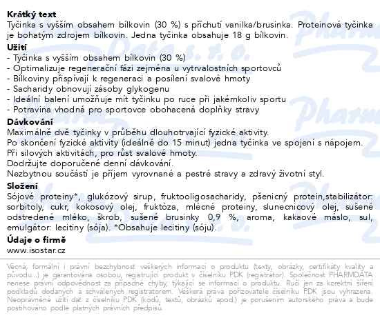 Příbalový leták - ISOSTAR High Protein 30% tyčinka vanil./brusin.55g