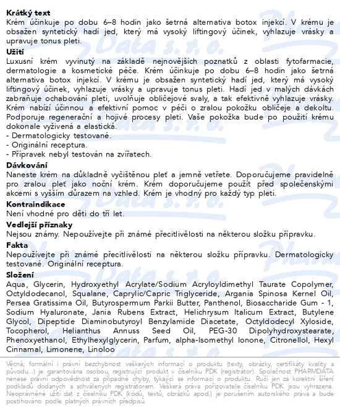 Příbalový leták - Green idea Bioaktivní krém s hadím jedem 50ml