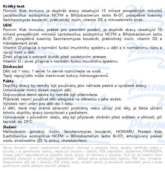 Příbalový leták - Flonivin Kids Immuno 20x2.25g Galenika