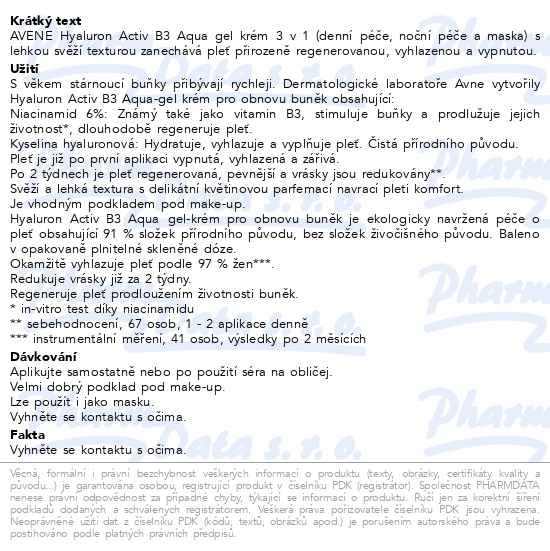Příbalový leták - AVENE Hyaluron Activ B3 Aqua gel-krém 50ml