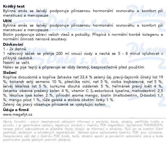 Příbalový leták - Megafyt Hormonální rovnováha 20x1.8g