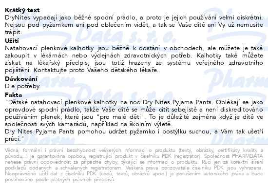 Příbalový leták - DryNites kalhotky absorb.dívky 4-7let/17-30kg/10ks