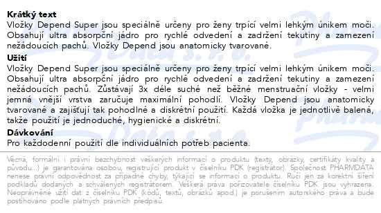 Příbalový leták - Depend Pads Super inkont.vložky ženy 8ks