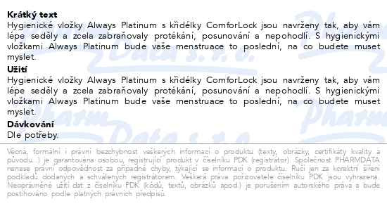 Příbalový leták - Always Platinum Super vložky velikost 2, 26ks