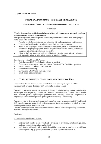 Příbalový leták (SUKL) - Canesten Gyn Combi Pack vaginální tableta + 20g krém