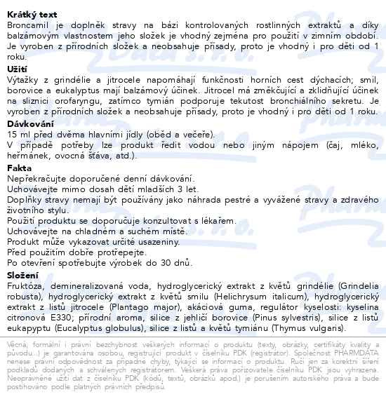 Příbalový leták - Broncamil 1R+ 200ml Pharmalife