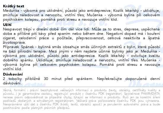 Příbalový leták - Allnature Spánek bylinný extrakt cps.60