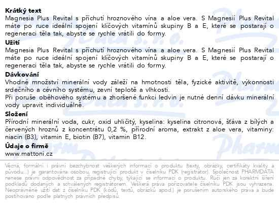 Příbalový leták - Magnesia Plus Revital hroznové víno aloe vera 0.7l