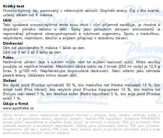 Příbalový leták - Apotheke BIO Dětský Šípkový čaj 20x1.8g