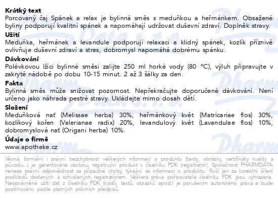 Příbalový leták - Apotheke FAF UK Spánek&relax čaj 20x2g