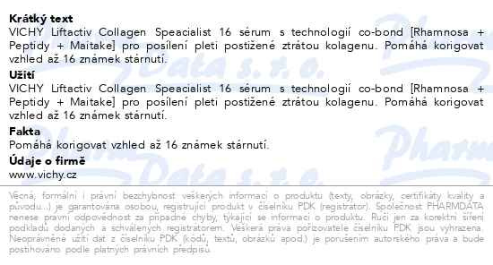 Příbalový leták - VICHY LIFTACTIV Collagen Specialist 16 sérum 30ml