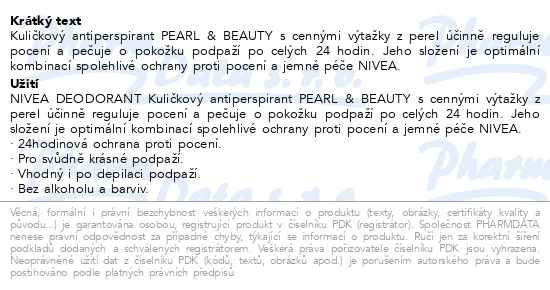 Příbalový leták - NIVEA Kuličkový antiperspirant Pearl & Beauty 50ml