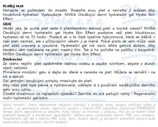 Příbalový leták - NIVEA Osvěžující denní hydratační gel Hydra Skin Effect 50ml
