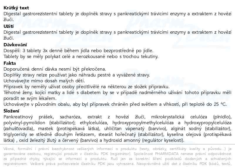 Příbalový leták - Digestal 20 tablet Galenika