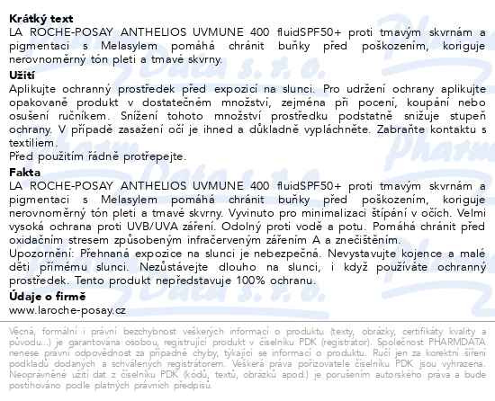 Příbalový leták - LA ROCHE-POSAY ANTHELIOS fluid Melasyl SPF50+ 50ml