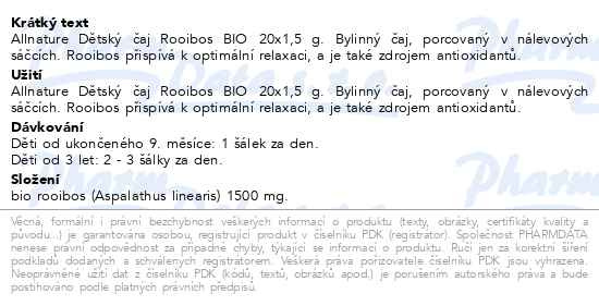 Příbalový leták - Allnature Dětský čaj Rooibos BIO 20x1.5g 9M+