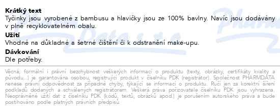 Příbalový leták - Allnature Ekologické vatové tyčinky 200ks