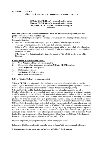 Příbalový leták (SUKL) - Niquitin Clear 14mg/24h Tdr Emp 7 Ii