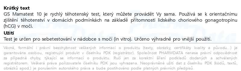 Příbalový leták - GS Mamatest Těhotenský test, 2kusy