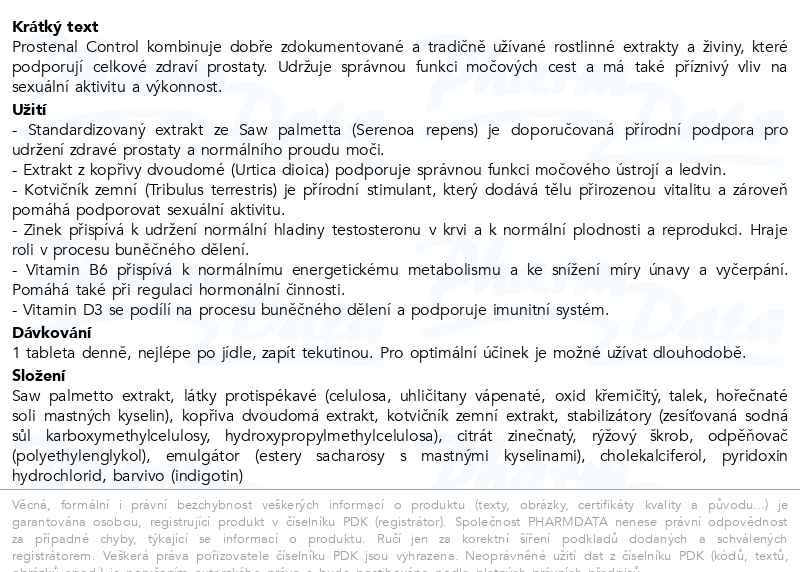 Příbalový leták - Prostenal Control 70+20 tablet