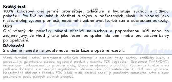 Příbalový leták - VIVAPHARM 100% kokosový olej na tělo a pleť 380ml
