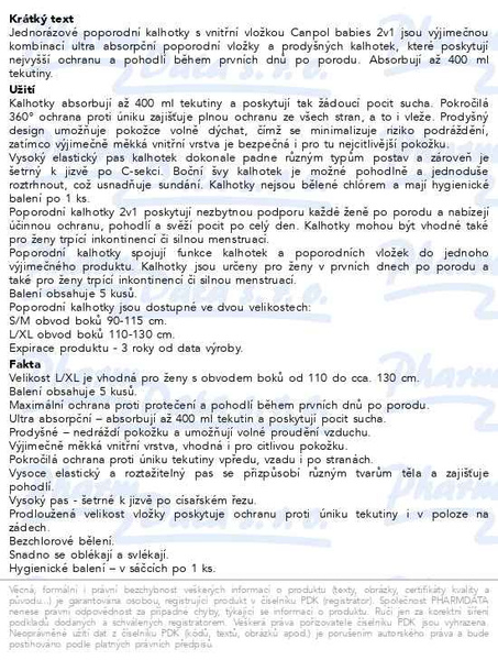 Příbalový leták - Canpol babies Jednorázové poporodní kalhotky s vložkou L/XL 2v1 5ks
