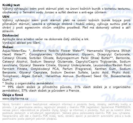 Příbalový leták - JONZAC SUBLIMACTIVE Výživný krém na vrásky BIO40ml